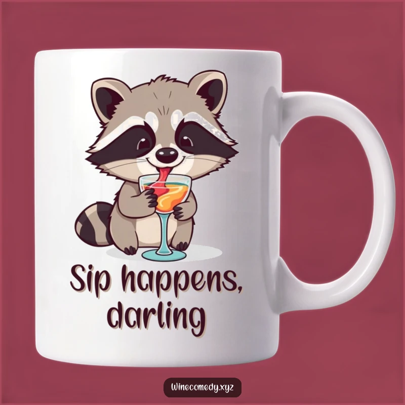 Funny Raccoon Wine Lover Mug - Adorable Cartoon Art for a Spirited Gift