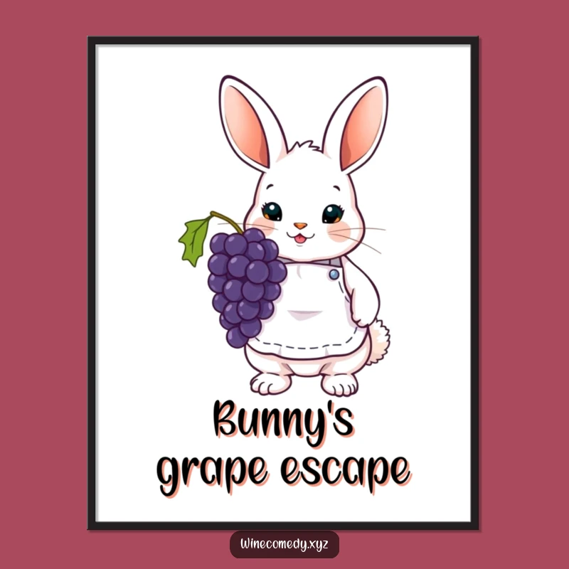 Funny Bunny Wine Digital Print - Cute Grape Wall Art Gift
