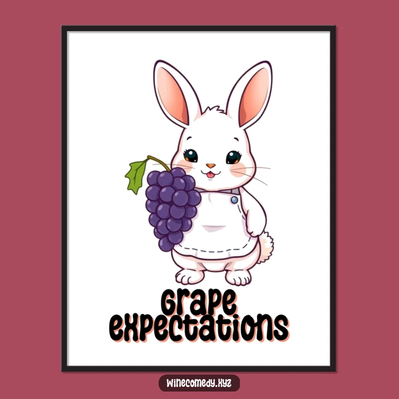 Funny Bunny Wine Poster - Cute Grape Art Print Gift