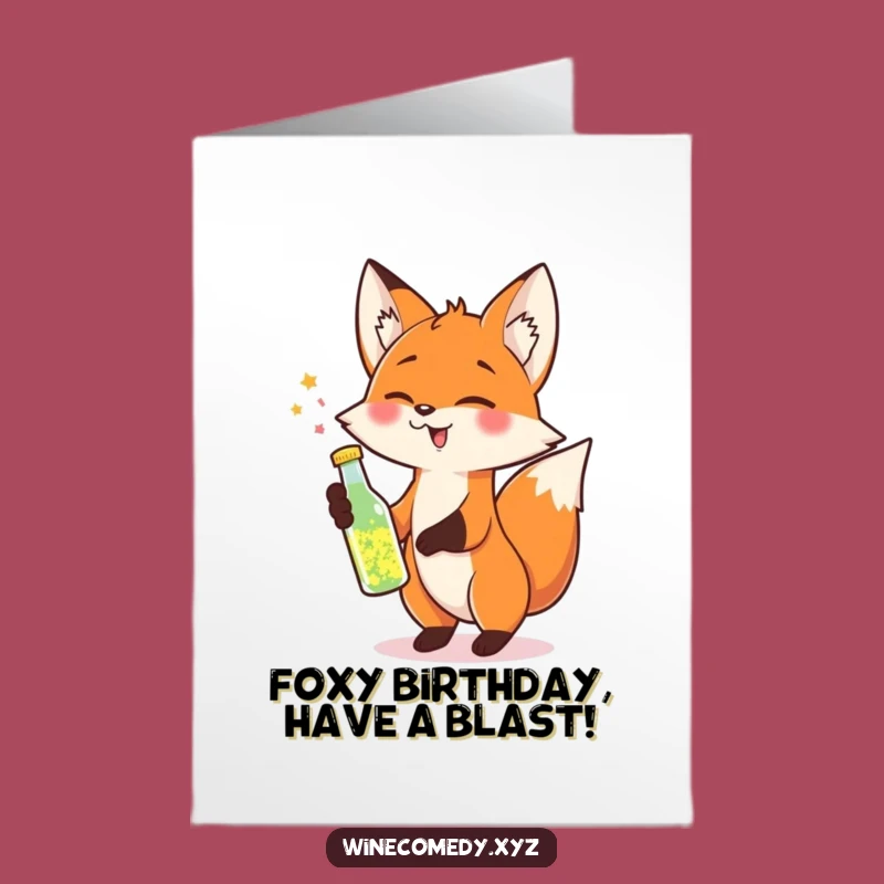 Free Printable Birthday Fox Card: Sparkling Toast, Cheers, Funny Downloadable Gift